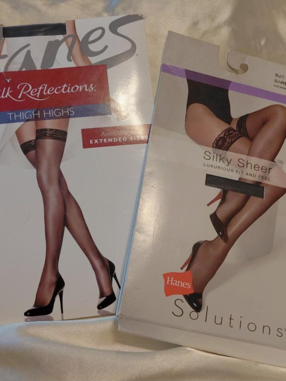 Lot of 2 Hanes Silky Sheer Thigh High Stockings